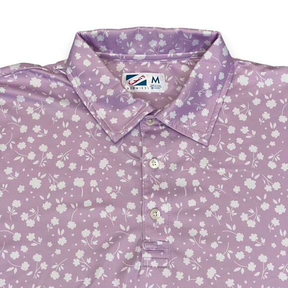 Bermies Men's Lavender Floral Pattern Polo Size Medium - Picture 2 of 5